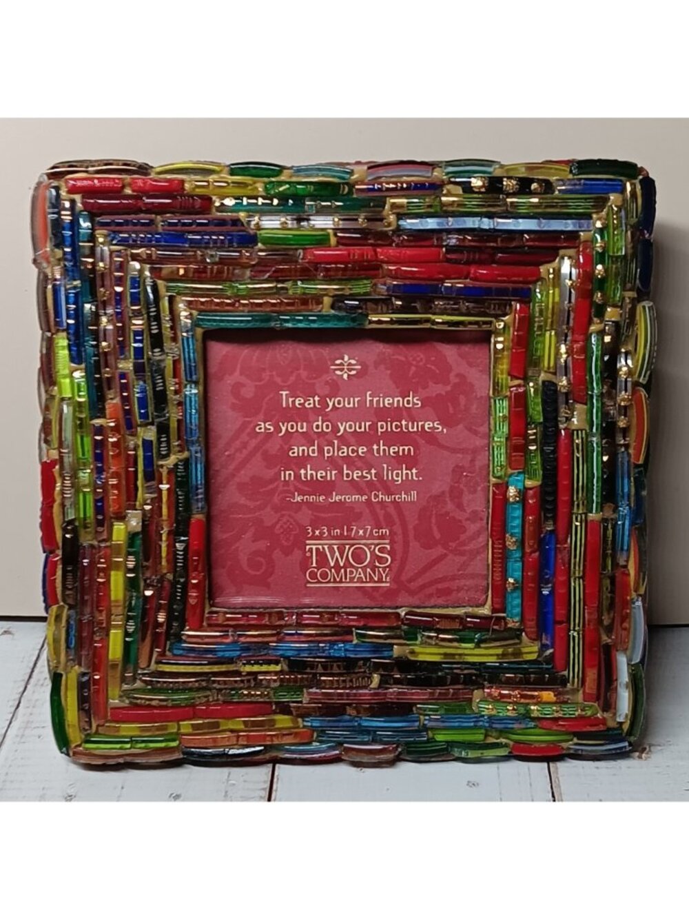 Two’s Company Mosaic Art Glass for 3" Photo Frame Colorful Fused Glass Decor